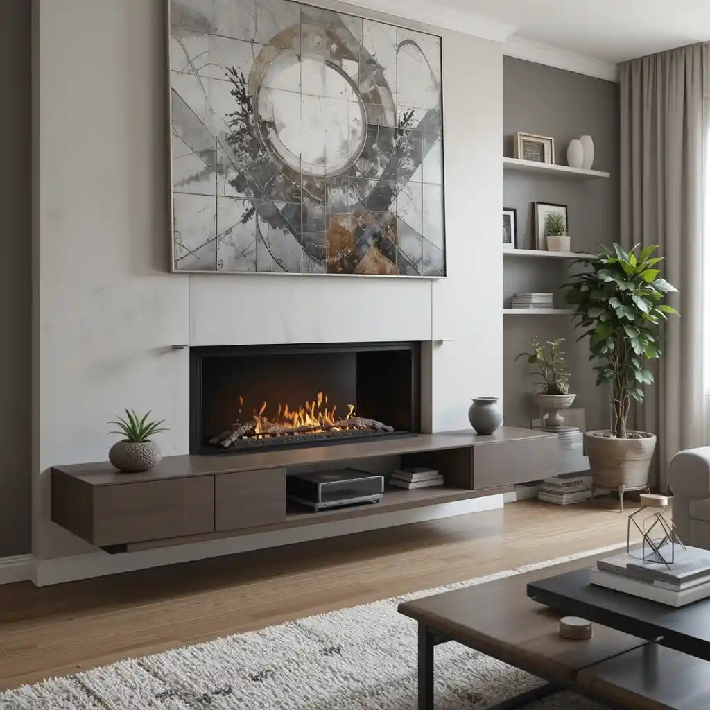 Floating Media Console Underneath Fireplace