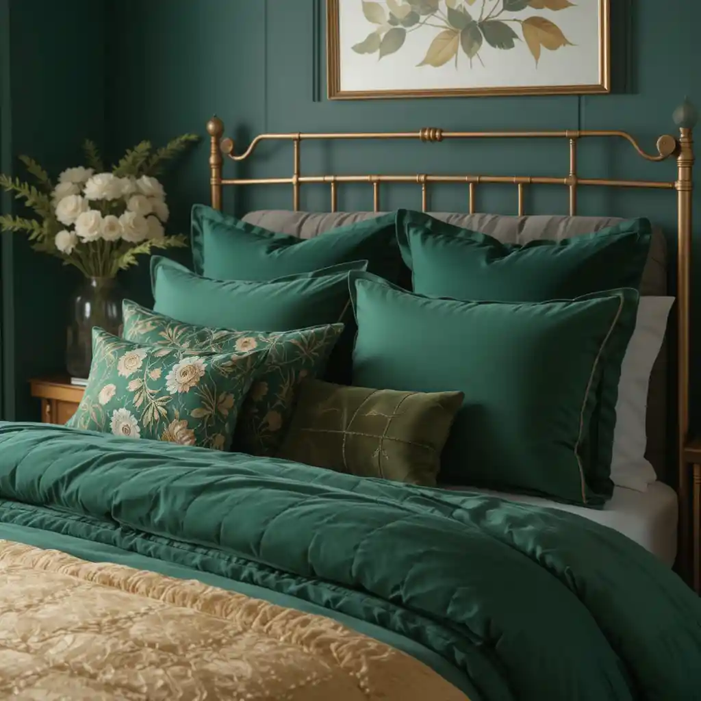Forest Green Bedding with Gold Accents