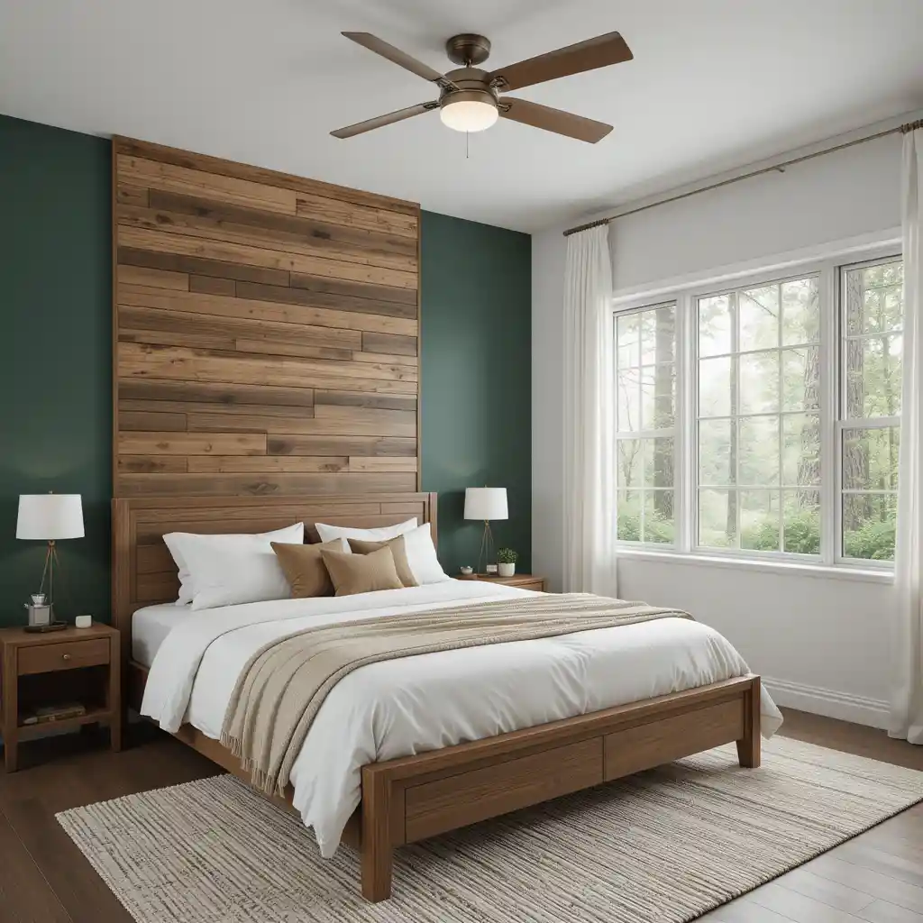 Forest Green and Wood Accent Wall