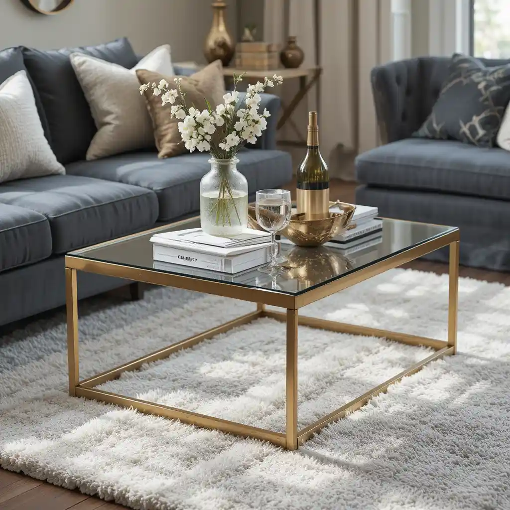 Glass-Top Coffee Table with Gold Base