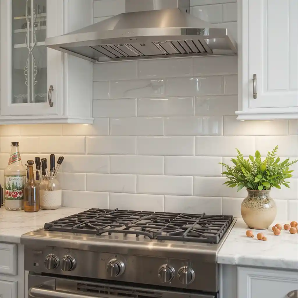 Glossy White Subway Tiles with Molding