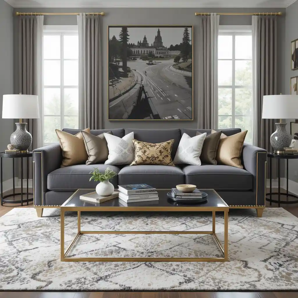 Gray Velvet with Gold and Black Contrast