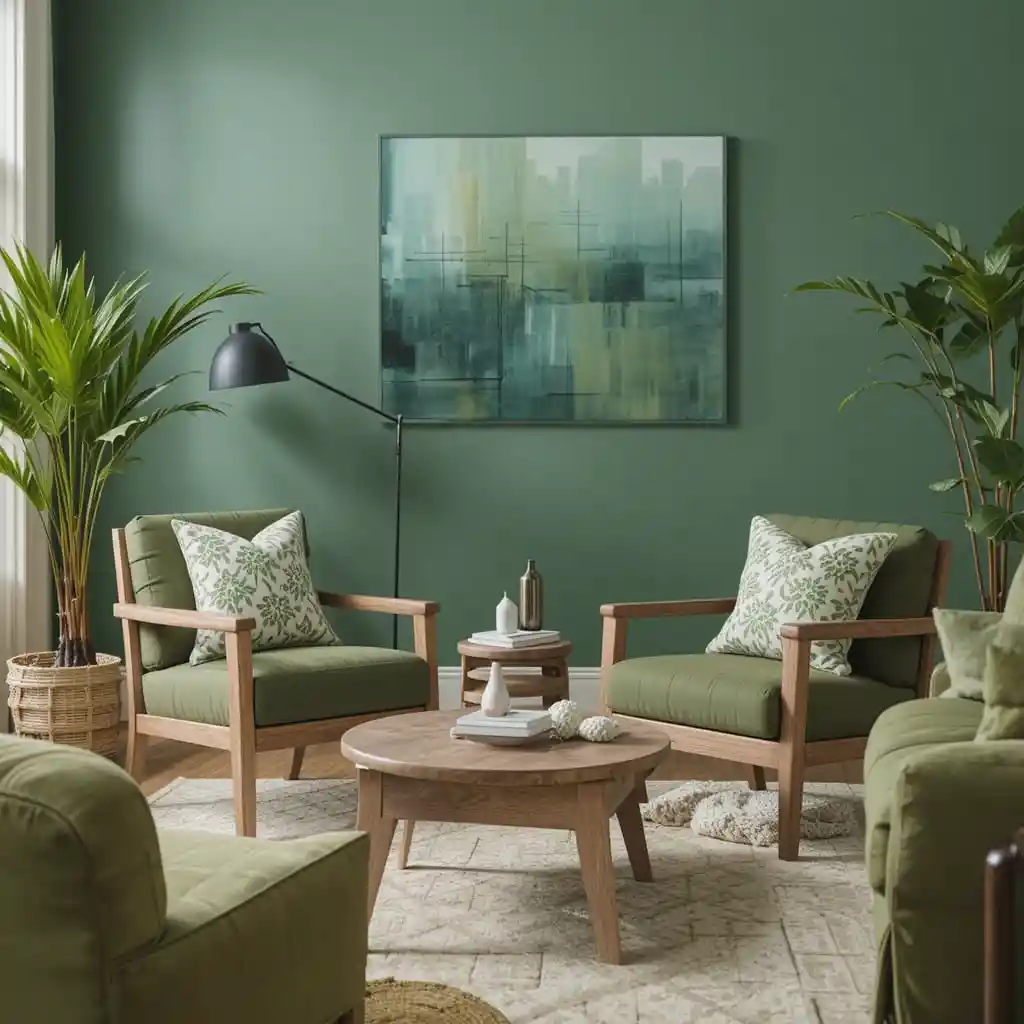 Green and Wood Accent Chairs