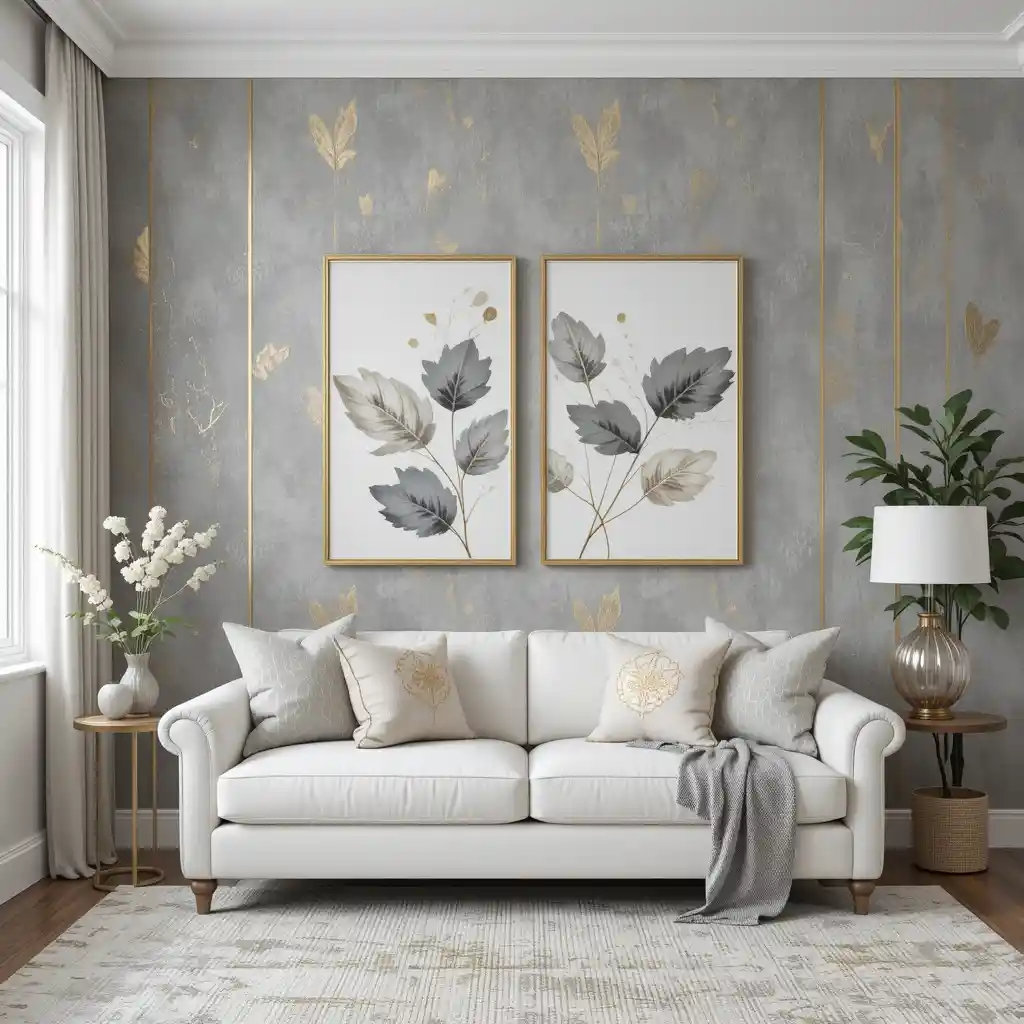 Grey Wallpaper with Gold Foil Detailing