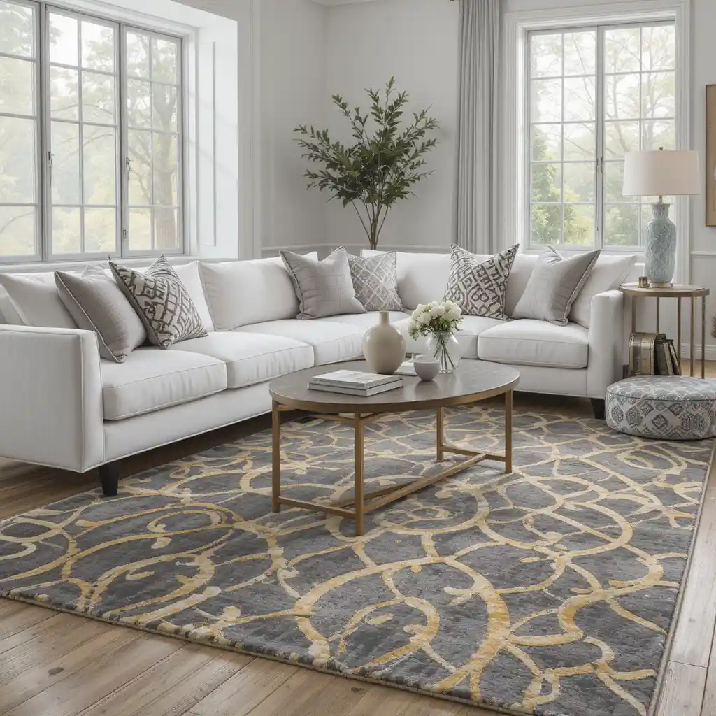 Grey and Gold Patterned Rug