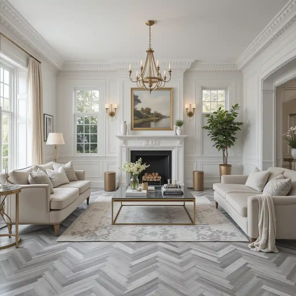 Grey and White Herringbone Floor