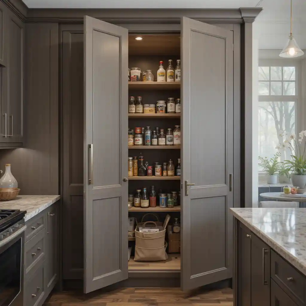 Hidden Pantry Behind Cabinet Doors