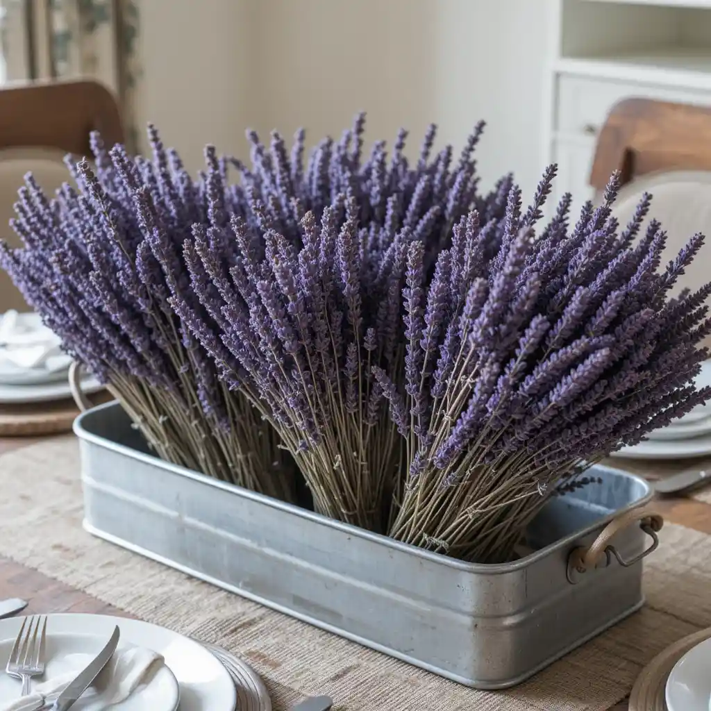 Lavender Bundles in a Metal Tray