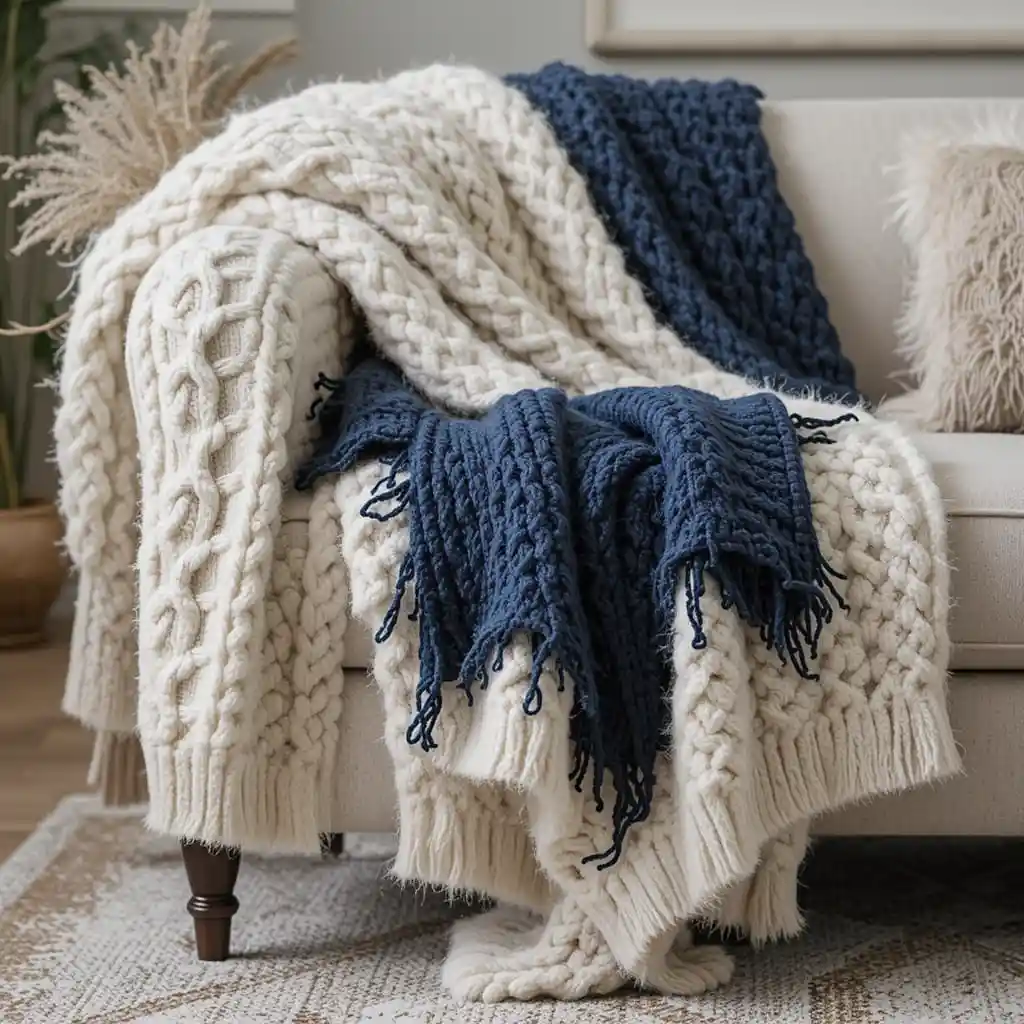 Layered Chunky Knit Throws