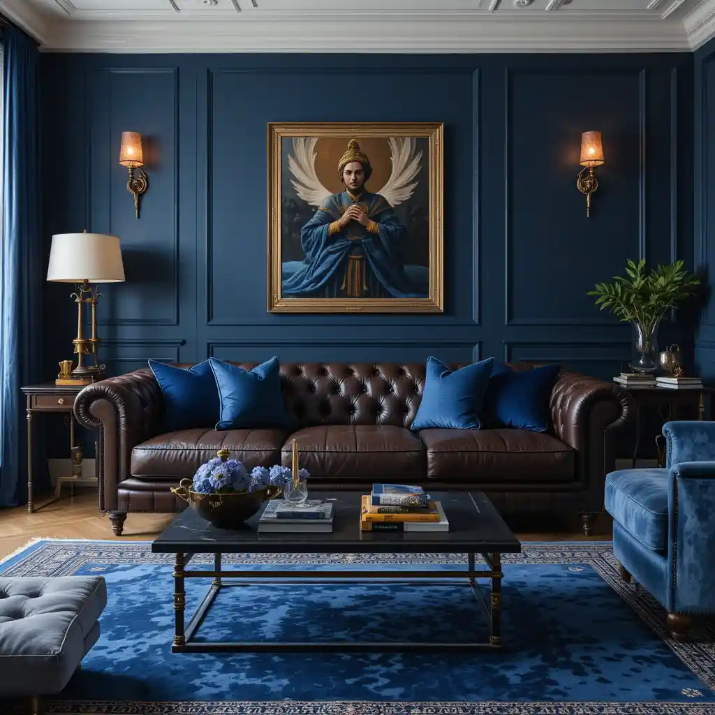Leather with Deep Blue and Brass