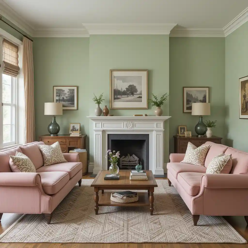Light Green Walls with Dusty Rose Furniture