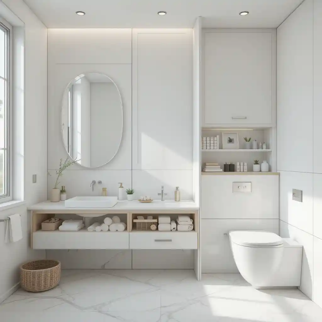 Minimalist White Bathroom with Hidden Storage