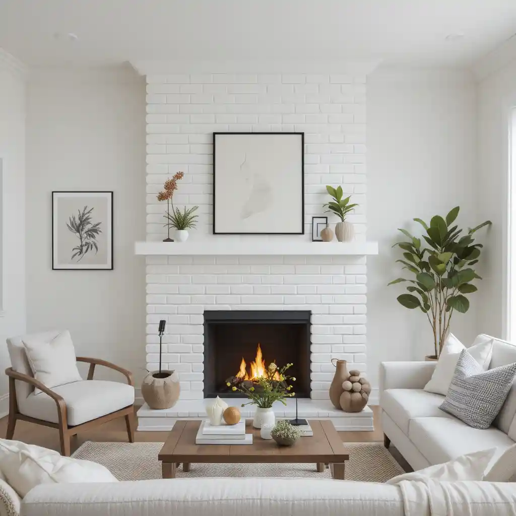 Minimalist White Brick Fireplace