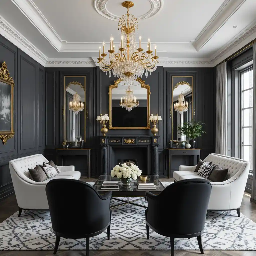 Monochrome with Gold Chandeliers