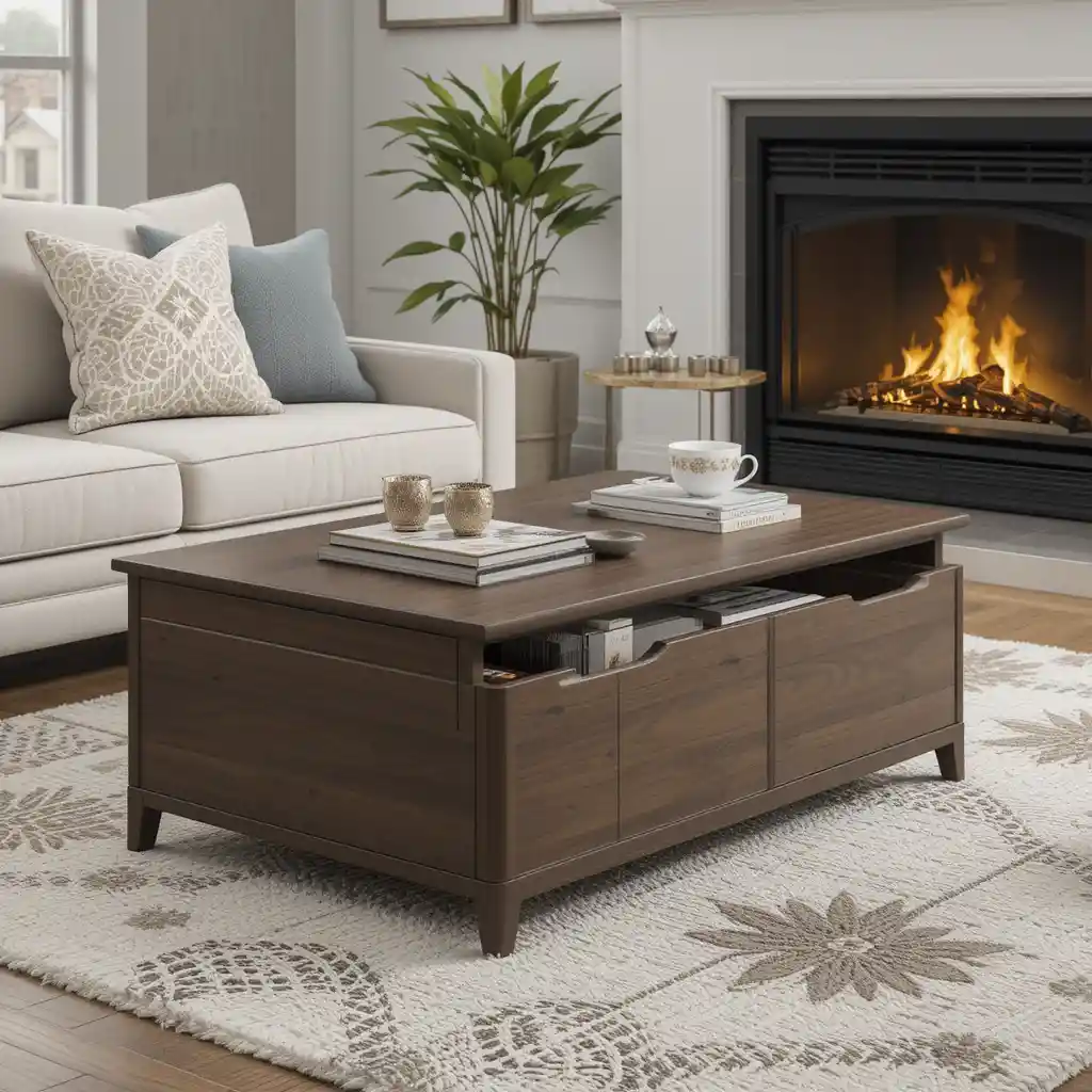 Multi-Functional Coffee Table with Fireplace Storage