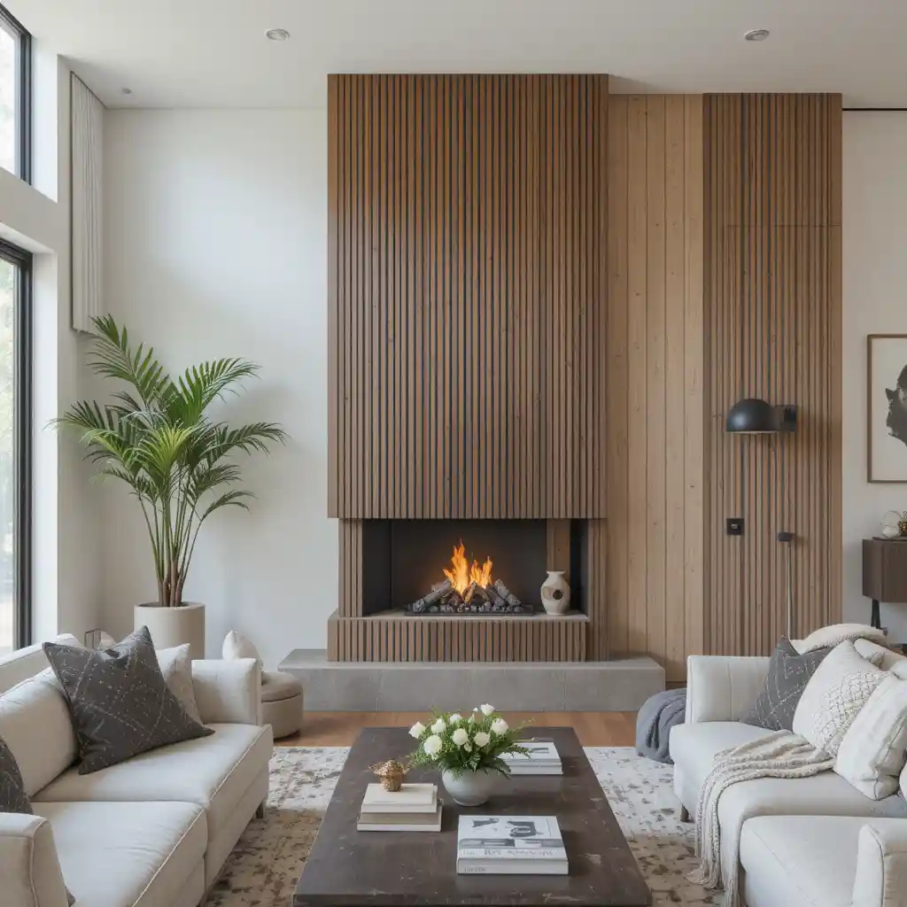 Narrow Fireplace with Vertical Paneling