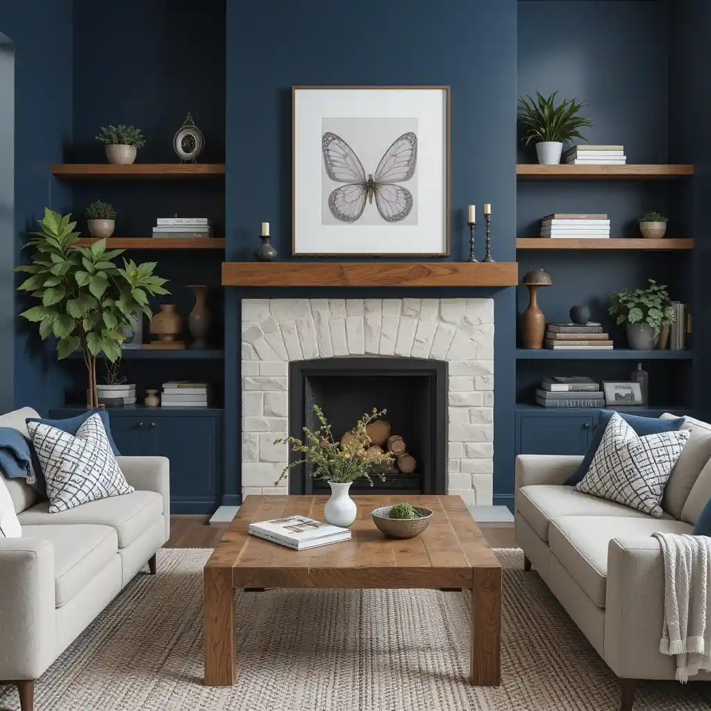 Navy Blue with Warm Wood Accents