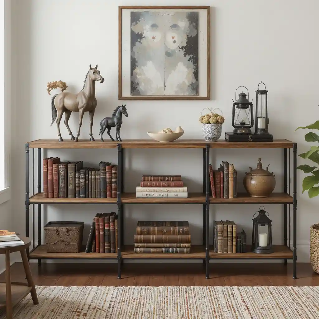 Open Wood and Metal Bookshelf