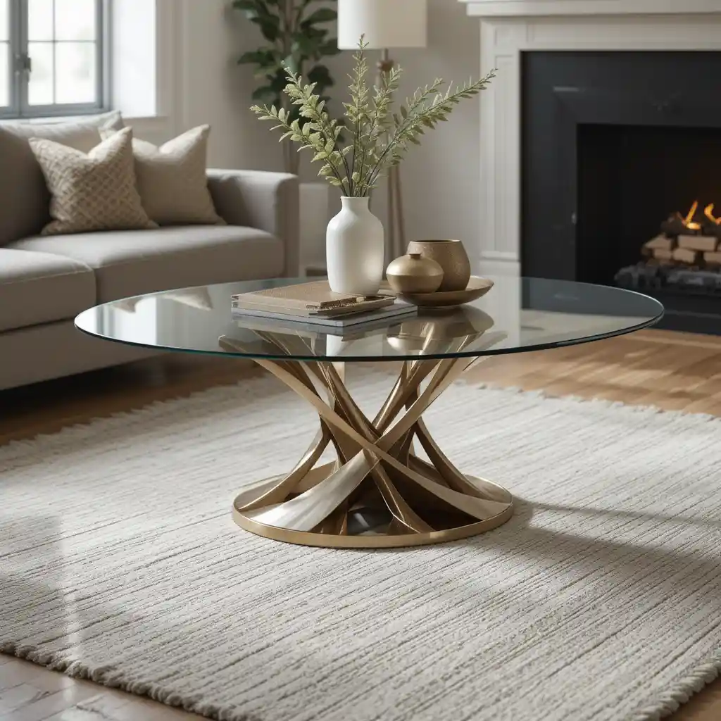 Oval Glass Table with Sculptural Base