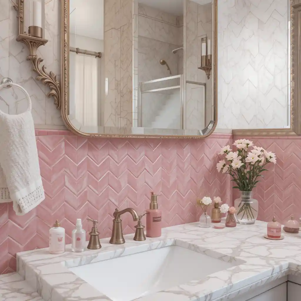 Pink Chevron Tile Backsplash