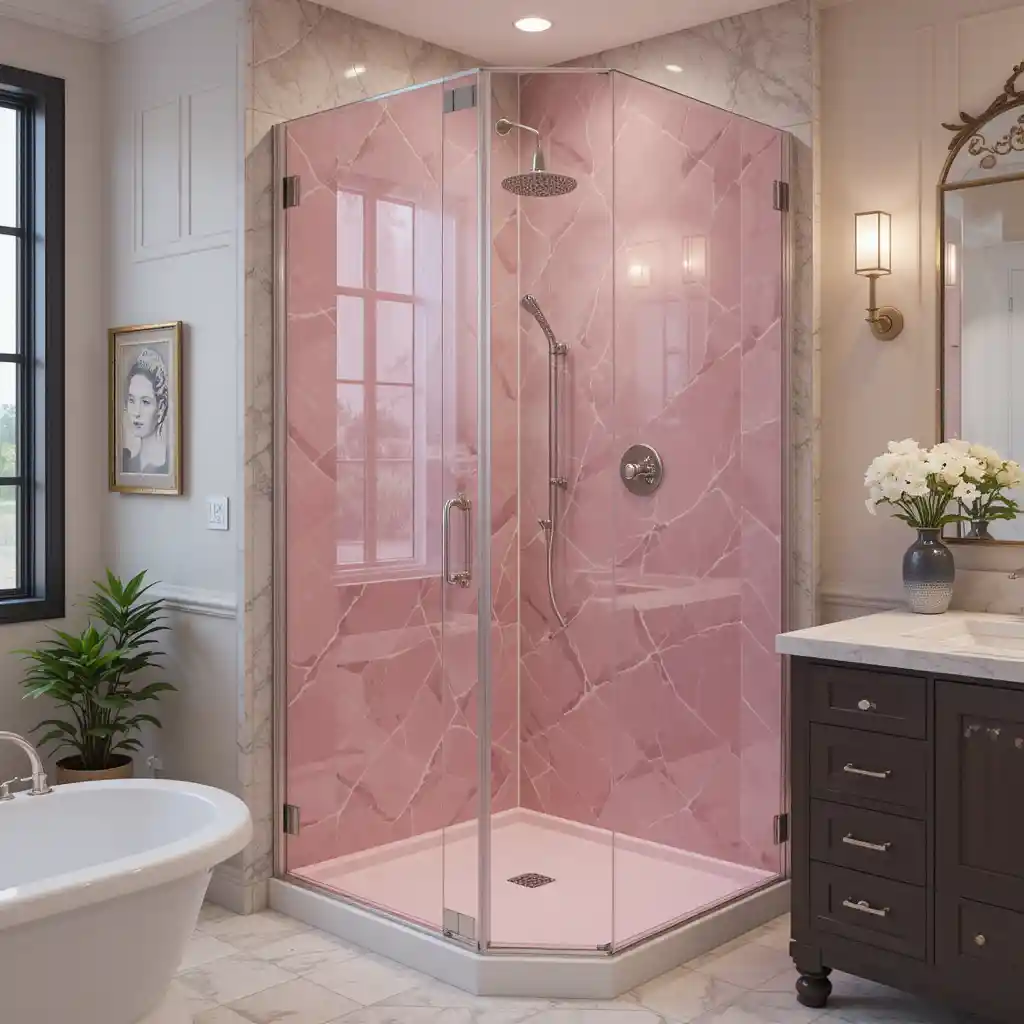 Pink Glass Shower Enclosure