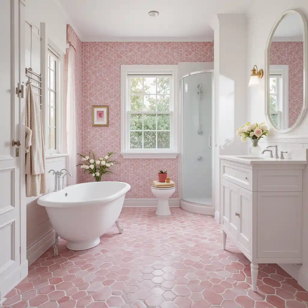 Pink Hexagon Floor Tiles