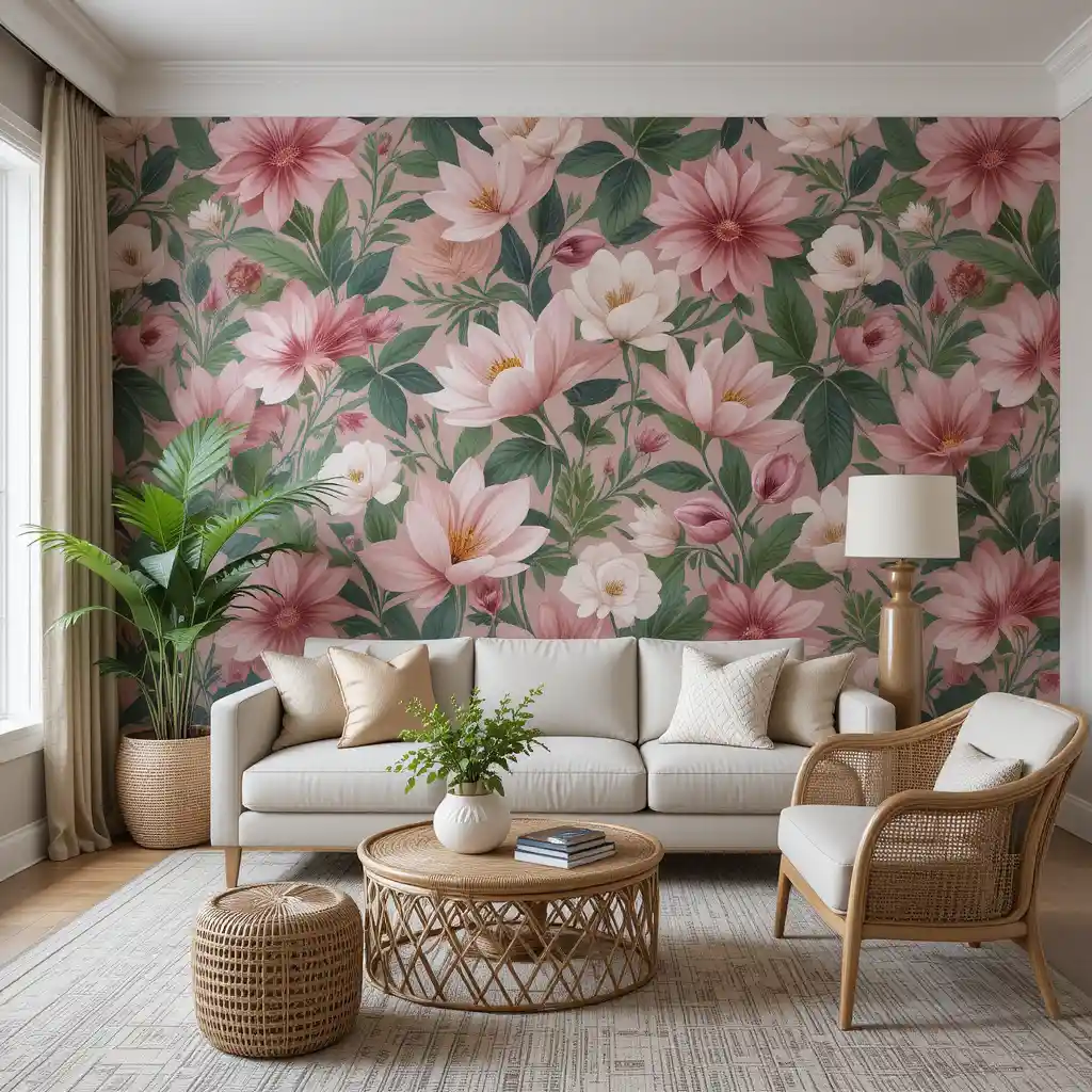 Pink and Green Botanical Wallpaper