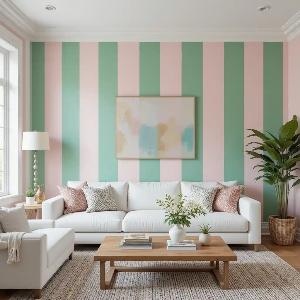 Pink and Green Striped Accent Wall