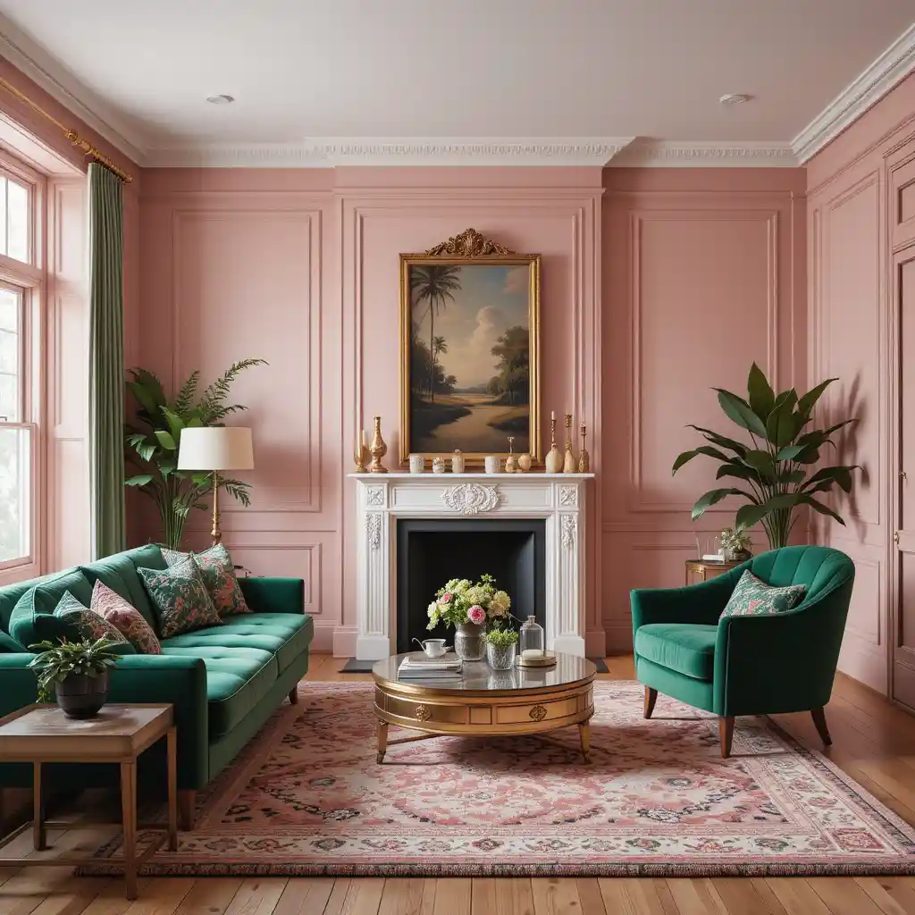 Rose Pink Paneling with Emerald Green Accents