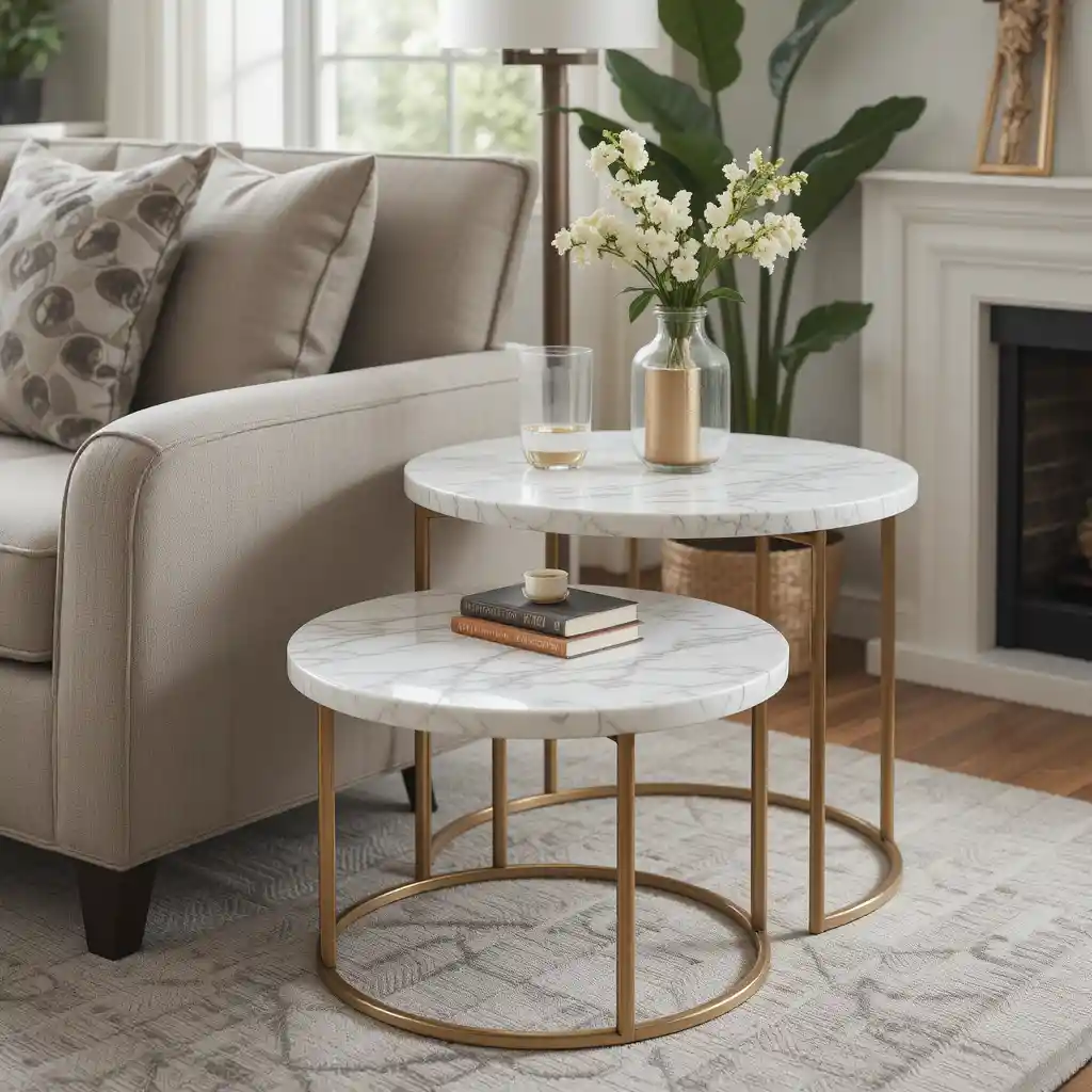 Round Nesting Tables with a Marble Finish