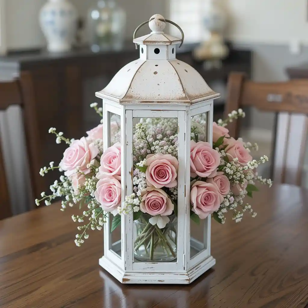 Rustic Lantern with Fresh Flowers