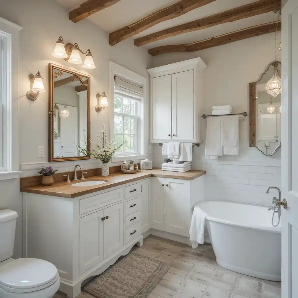 Rustic White Cabinets with Wooden Countertops