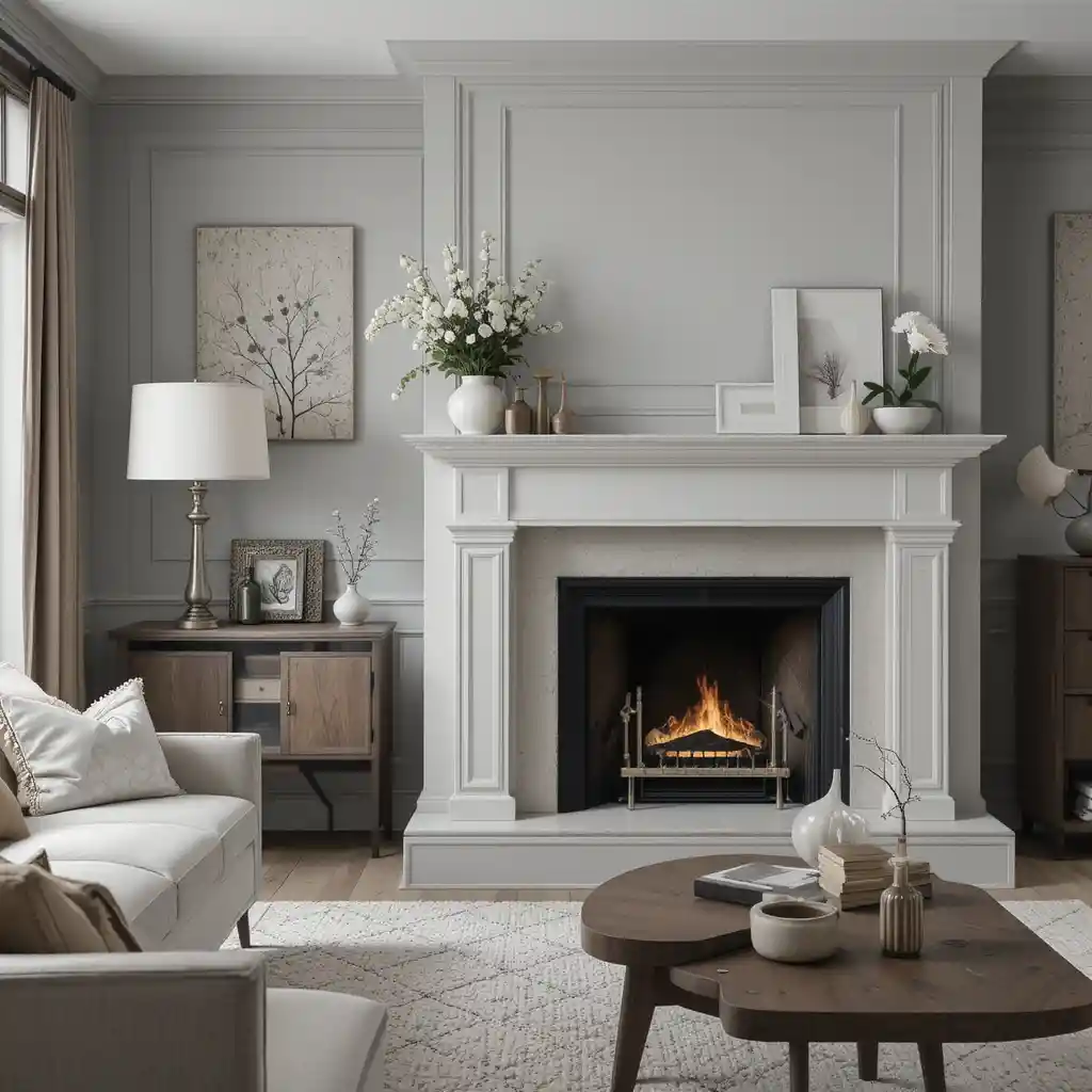 Soft Gray Fireplace with Textured Walls