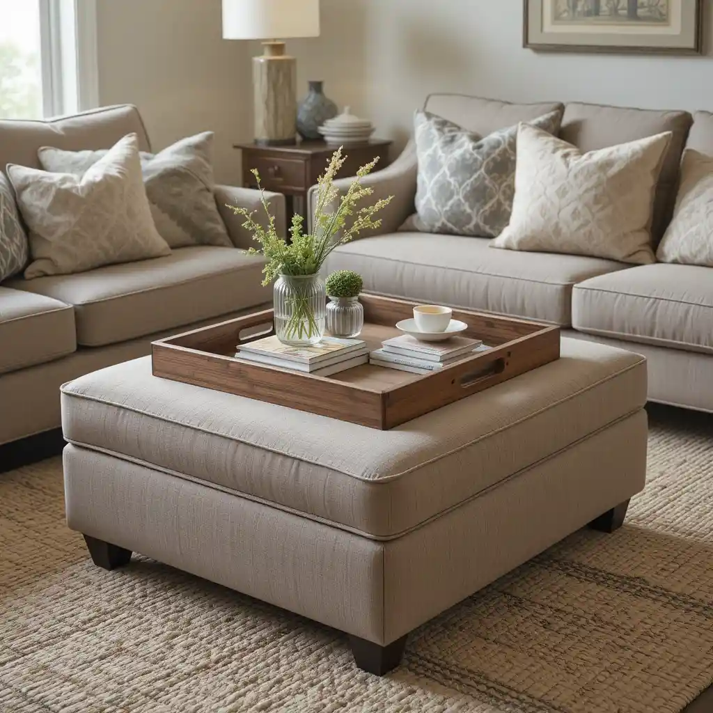 Square Ottoman Table with a Tray