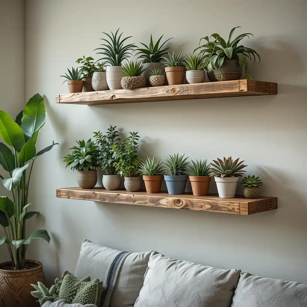 Succulent-Laden Floating Shelves