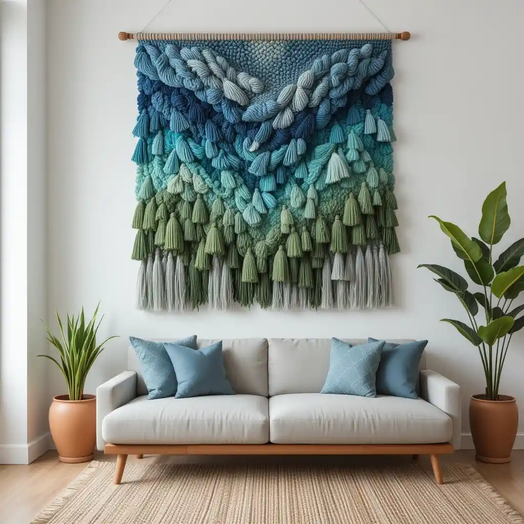 Textured Blue and Green Tapestry as a Focal Point