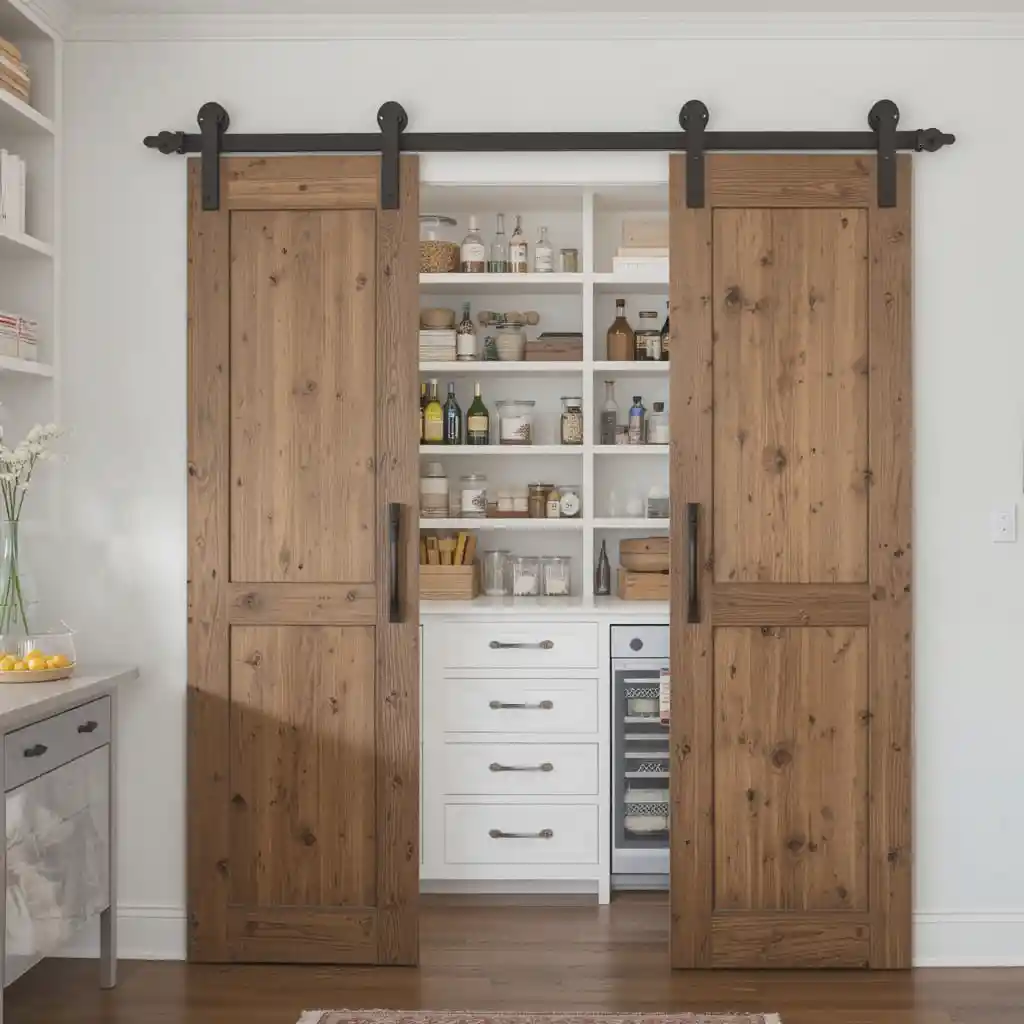 Tuck-Away Pantry Behind Sliding Barn Doors