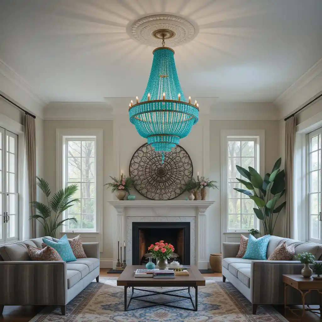 Turquoise Beaded Chandeliers for a Statement Ceiling