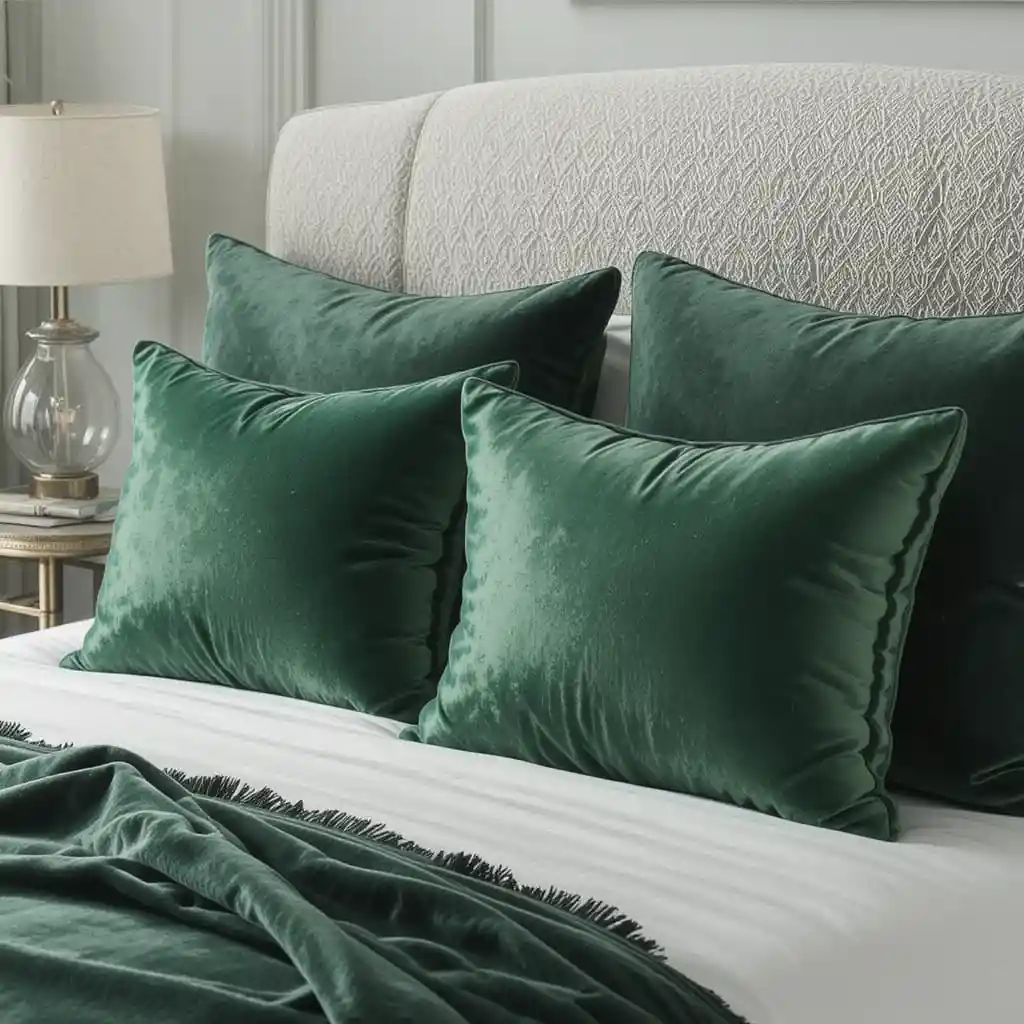 Velvet Forest Green Throw Pillows