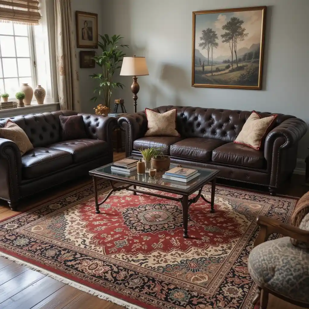Vintage Rug with Leather Seating