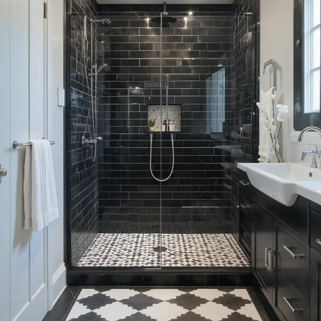 Walk-in Shower with Contrasting Floor
