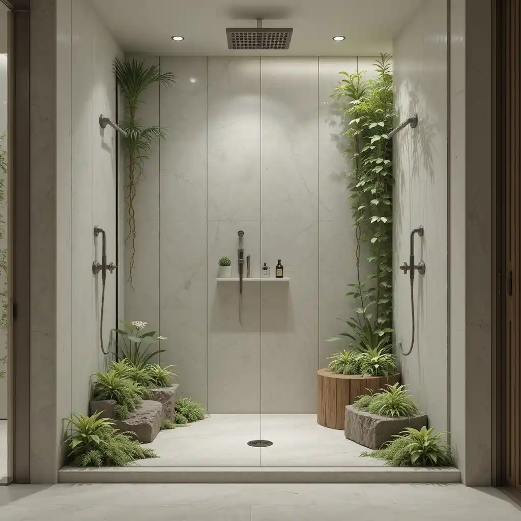 Walk-in Shower with Greenery