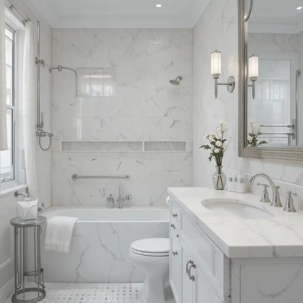 White Bathroom with Metallic Accents