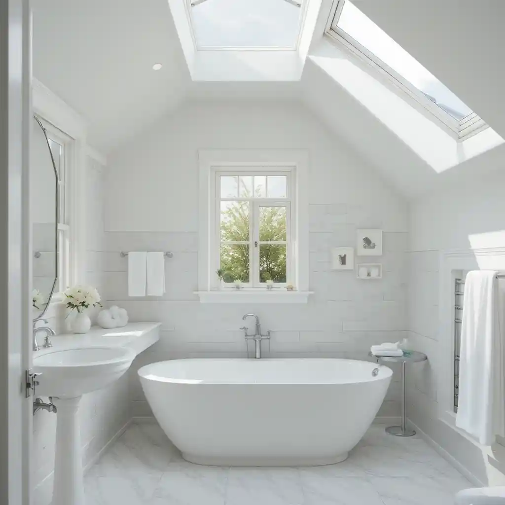 White Bathroom with Skylights