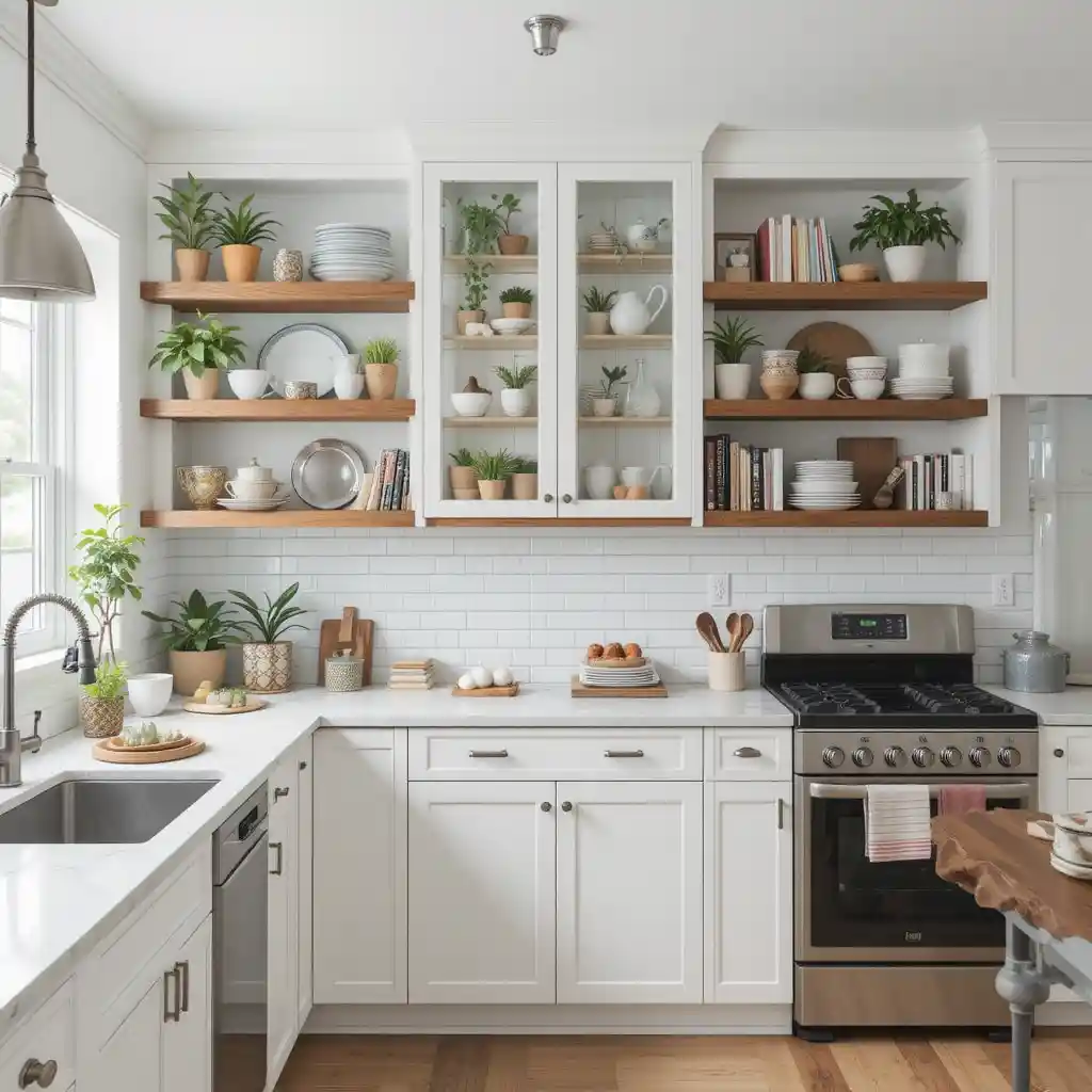 White Cabinets and Open Shelving Combo