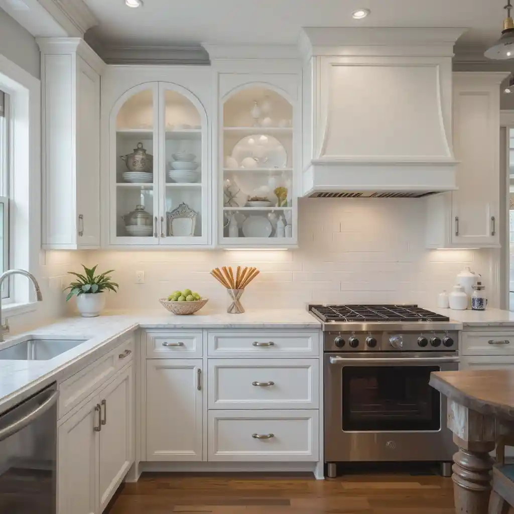 White Cabinets with Arch Details