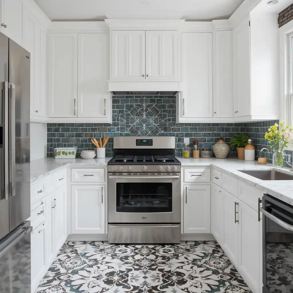 White Cabinets with Bold Patterns
