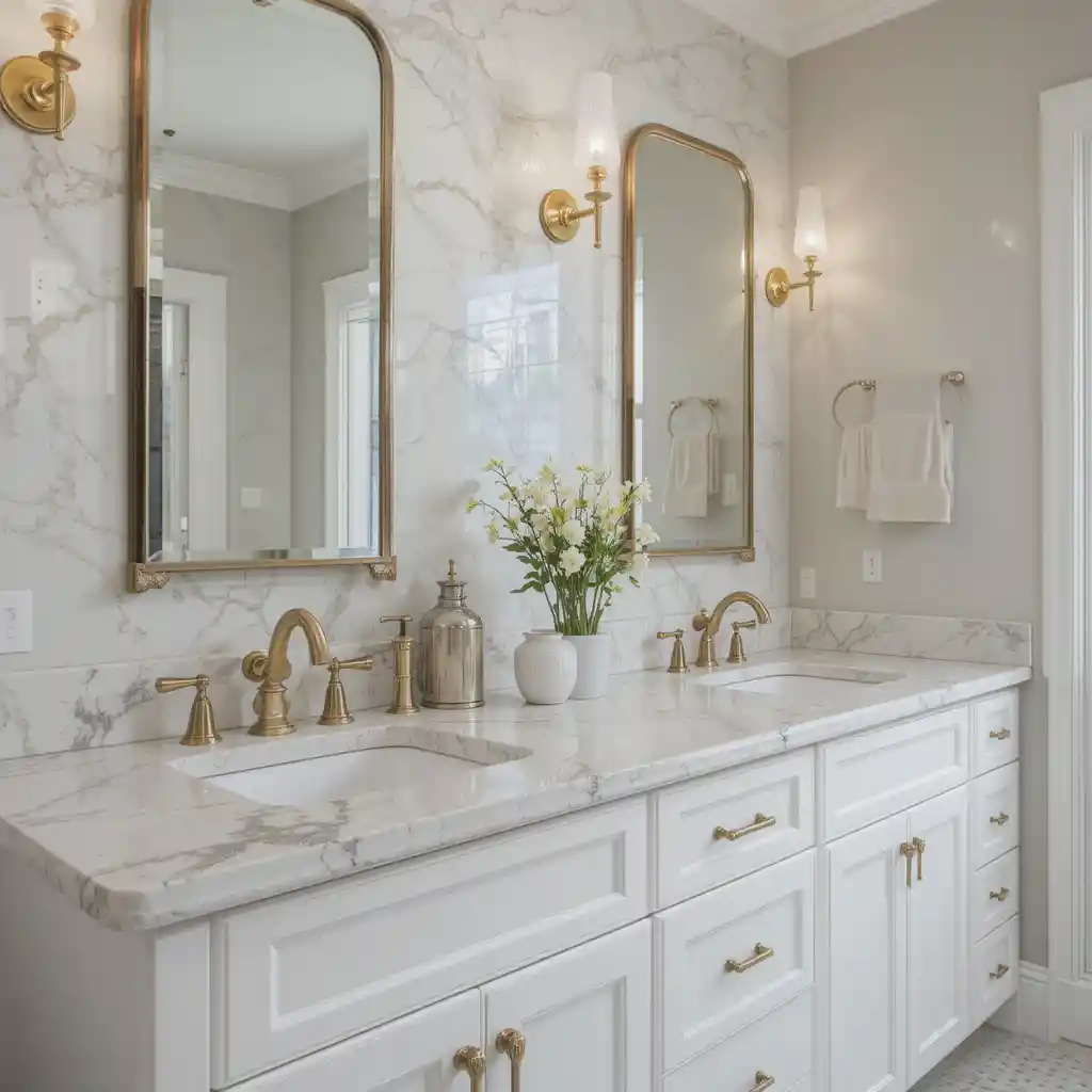 White Cabinets with Brass Faucets