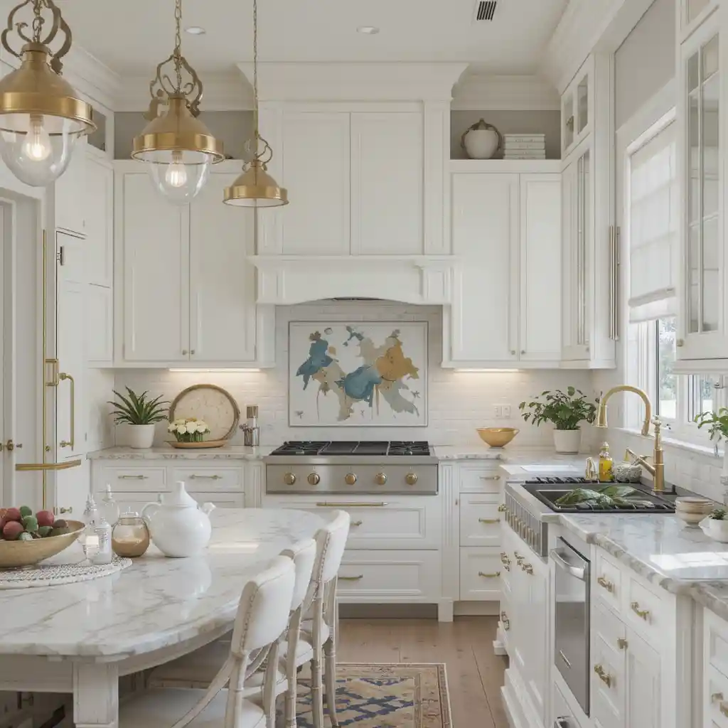 White Cabinets with Brass Fixtures