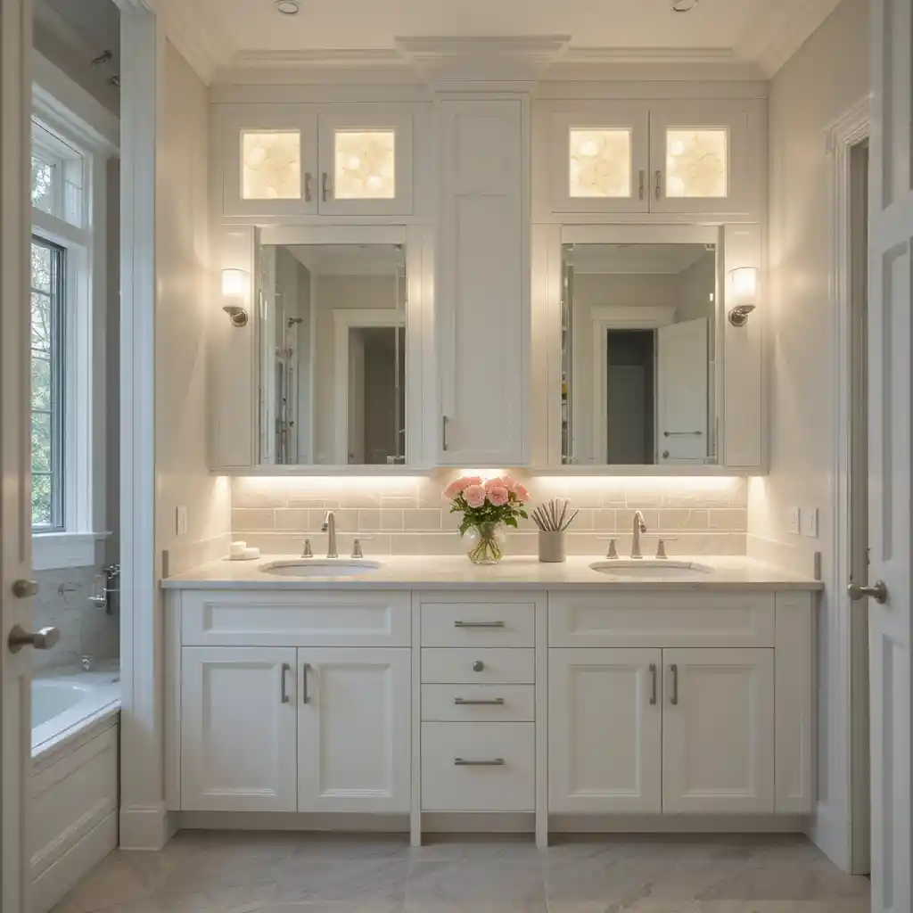 White Cabinets with Built-In Lighting